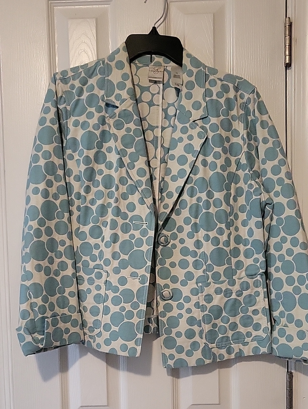 Emma James Light Blue and White Polka Dot Cropped Blazer